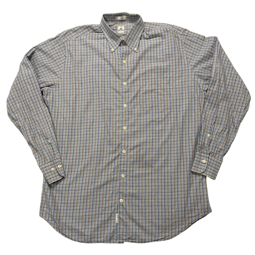Peter Millar Men's Long Sleeve Plaid Shirt Size Large, 100% Cotton, Blue Green